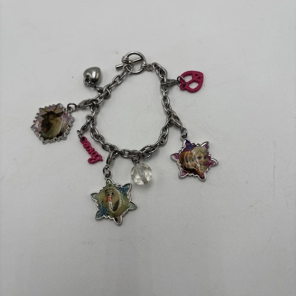 Disney Frozen Bracelet Charms Elsa Anna Olaf Sven Youth Size Toggle Heart Love